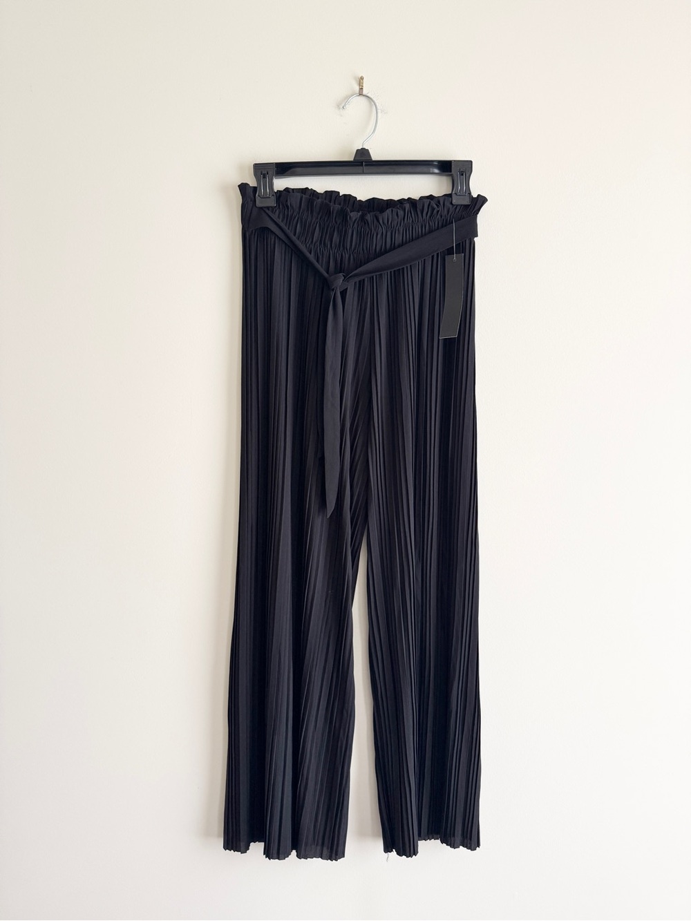 Vintage New Mix Pleated Wide Leg Pants Black Size 2 NWT tie waist classic career - Picture 3 of 9